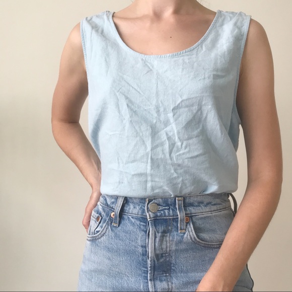 Vintage Tops - Vintage • Linen Blend Blue Tank